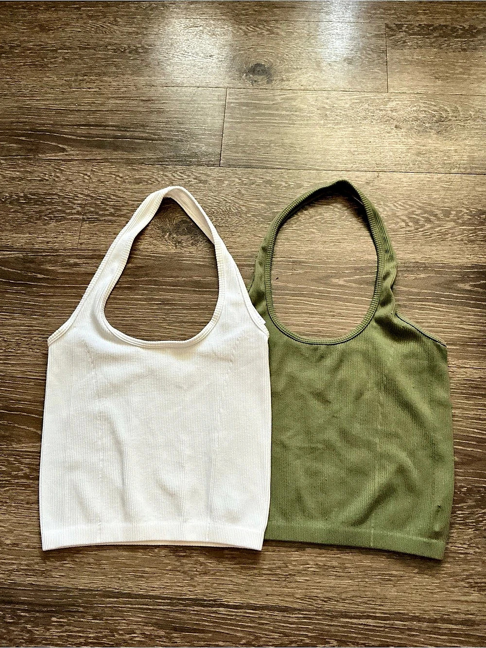 American Eagle Halter Tank Top Crop Top Set White & Green Medium